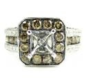 Ladies 14k white gold champagne & white diamond semi mount ring 3.68ct