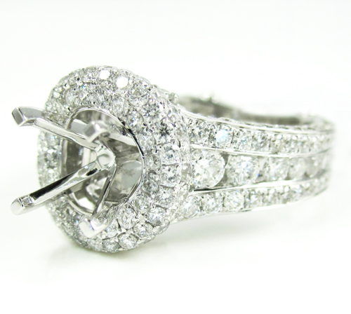 Ladies 14k white gold diamond semi mount ring 3.39ct