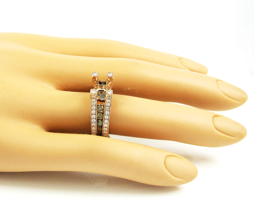 Ladies 14k rose gold champagne & white diamond semi mount ring 3.19ct - Image 7