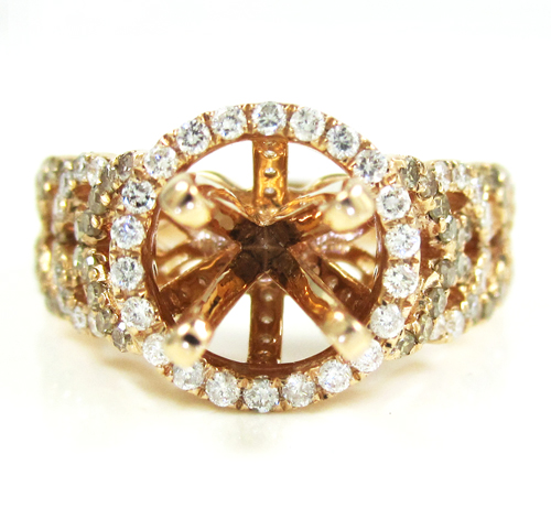 Ladies 14k rose gold champagne & white diamond semi mount ring 1.04ct