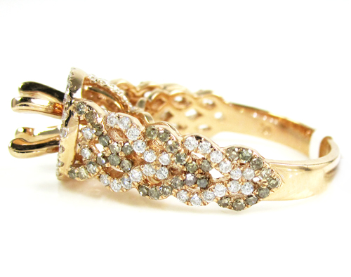 Ladies 14k rose gold champagne & white diamond semi mount ring 1.04ct