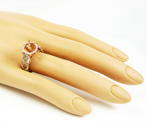 Ladies 14k rose gold champagne & white diamond semi mount ring 1.04ct