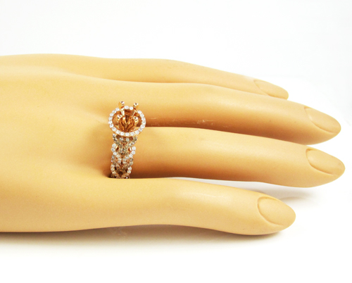 Ladies 14k rose gold champagne & white diamond semi mount ring 1.04ct