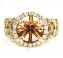 Ladies 14k rose gold champagne & white diamond semi mount ring 1.04ct