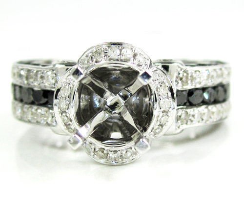 Ladies 14k white gold black & white diamond semi mount ring 2.80ct