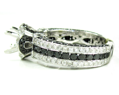 Ladies 14k white gold black & white diamond semi mount ring 2.80ct