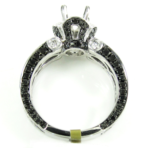 Ladies 14k white gold black & white diamond semi mount ring 2.80ct