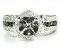 Ladies 14k white gold black & white diamond semi mount ring 2.80ct