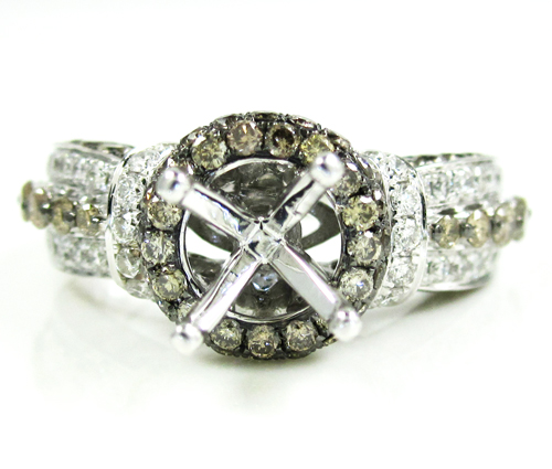 Ladies 14k white gold champagne & white diamond semi mount ring 2.25ct