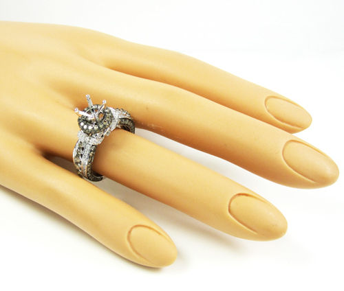 Ladies 14k white gold champagne & white diamond semi mount ring 2.25ct