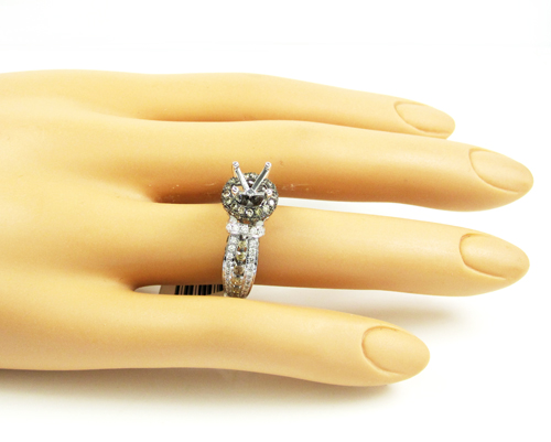 Ladies 14k white gold champagne & white diamond semi mount ring 2.25ct