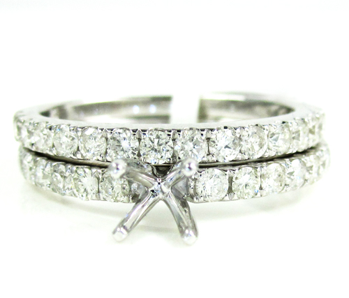 Ladies 14k white gold round diamond semi mount ring set 1.13ct