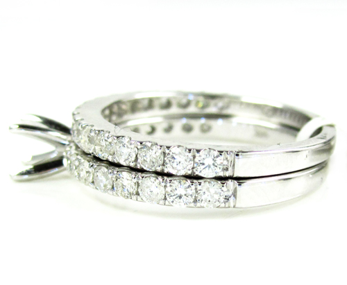 Ladies 14k white gold round diamond semi mount ring set 1.13ct