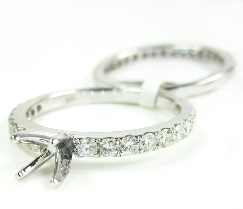 Ladies 14k white gold round diamond semi mount ring set 1.13ct