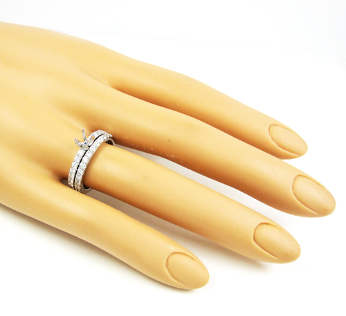 Ladies 14k white gold round diamond semi mount ring set 1.13ct - Image 7