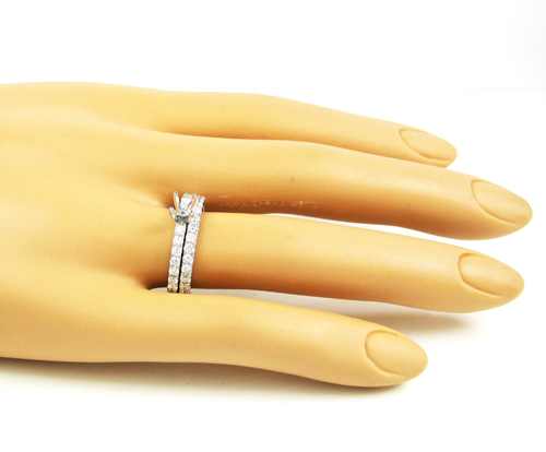 Ladies 14k white gold round diamond semi mount ring set 1.13ct