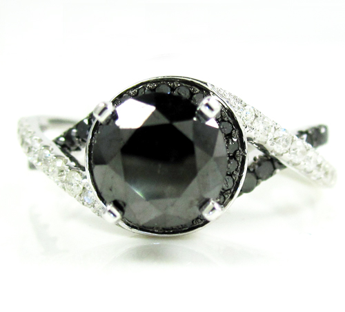 Ladies 14k white gold black diamond engagement ring 2.36ct