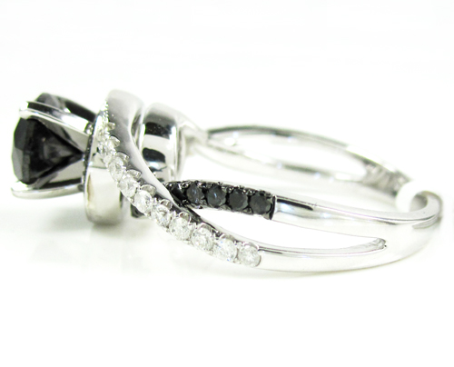 Ladies 14k white gold black diamond engagement ring 2.36ct