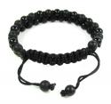Macramé matte & glossy black onyx smooth bead double rope bracelet