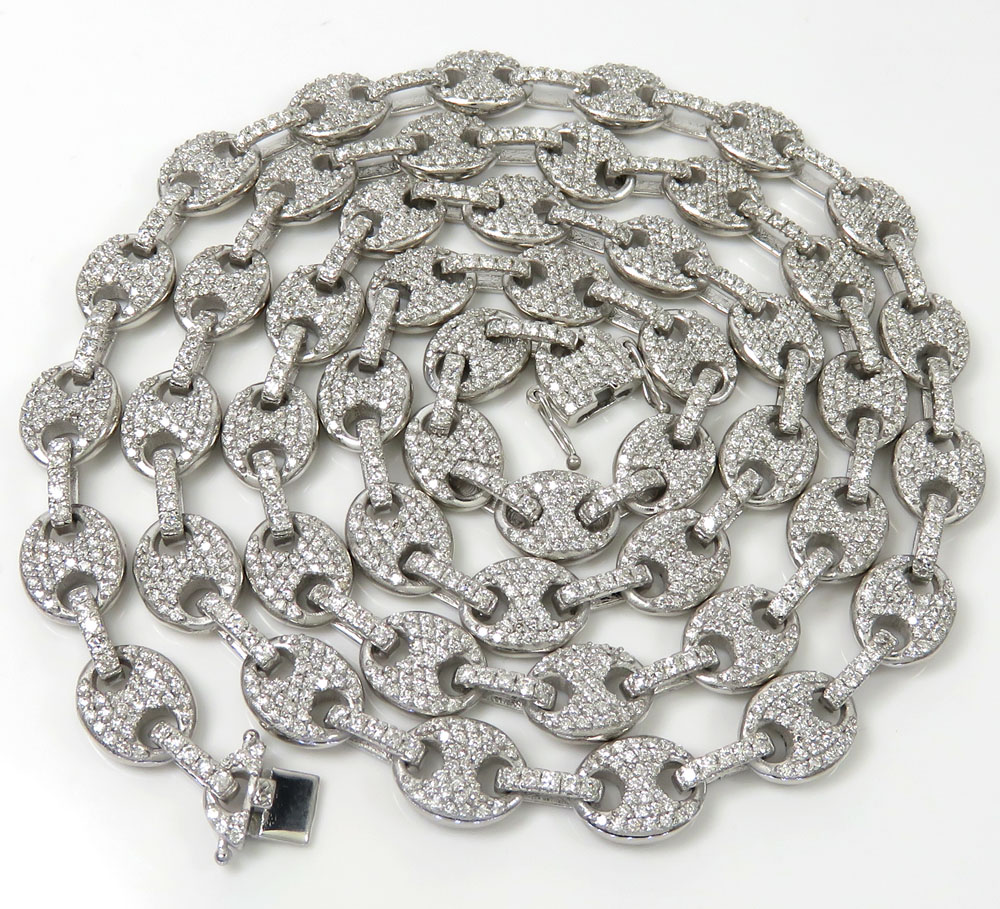 Mens 14k white gold diamond gucci 9mm link chain 18-30 inches 12.50ct