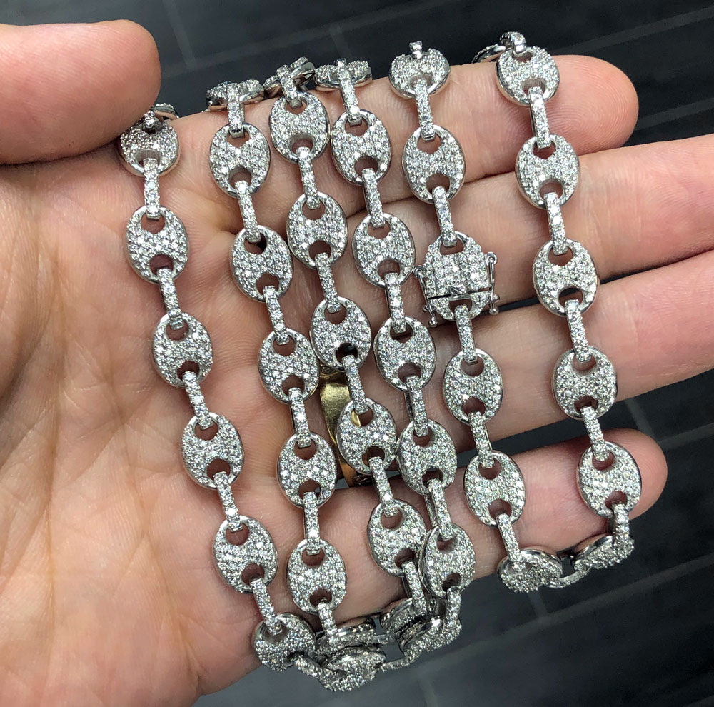 Mens 14k white gold diamond gucci 9mm link chain 18-30 inches 12.50ct