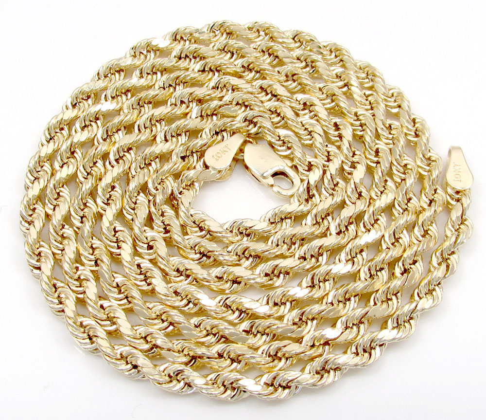 10k yellow gold skinny diamond cut rope chain 16-30 inch 2.50mm