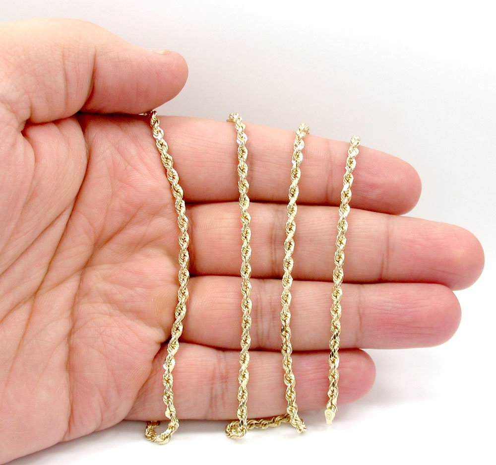 10k yellow gold skinny diamond cut rope chain 16-30 inch 2.50mm