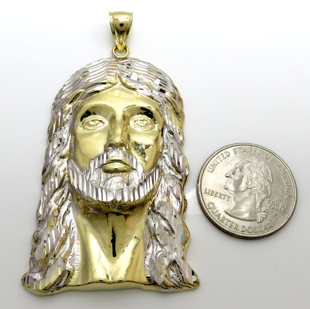 10k yellow gold fancy diamond cut jesus face pendant - Image 2