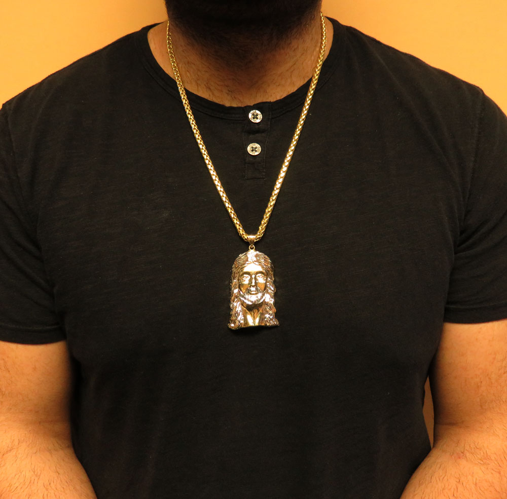 10k yellow gold fancy diamond cut jesus face pendant - Image 6
