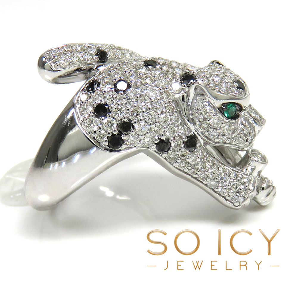 Ladies 14k white gold diamond panther ring 1.90ct
