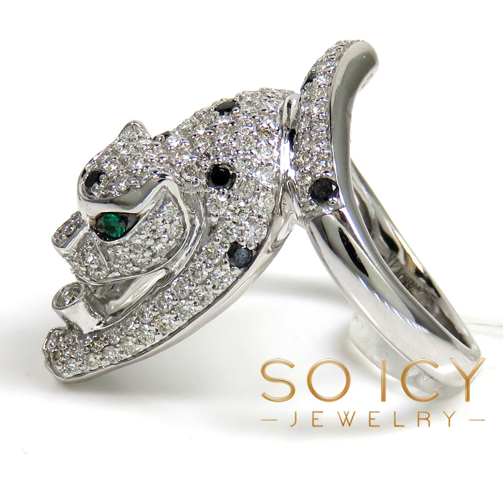 Ladies 14k white gold diamond panther ring 1.90ct