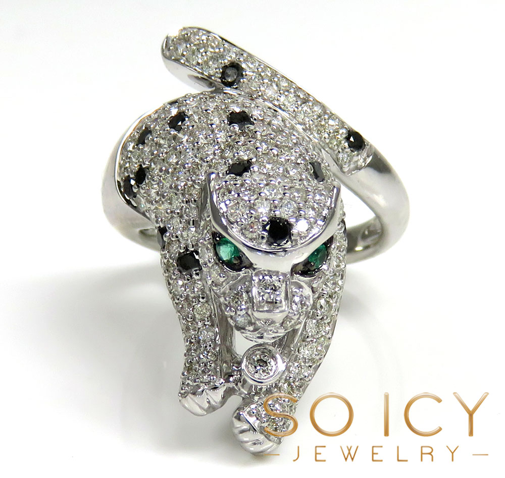 Ladies 14k white gold diamond panther ring 1.90ct