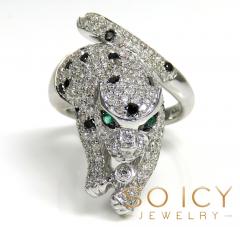Ladies 14k white gold diamond panther ring 1.90ct