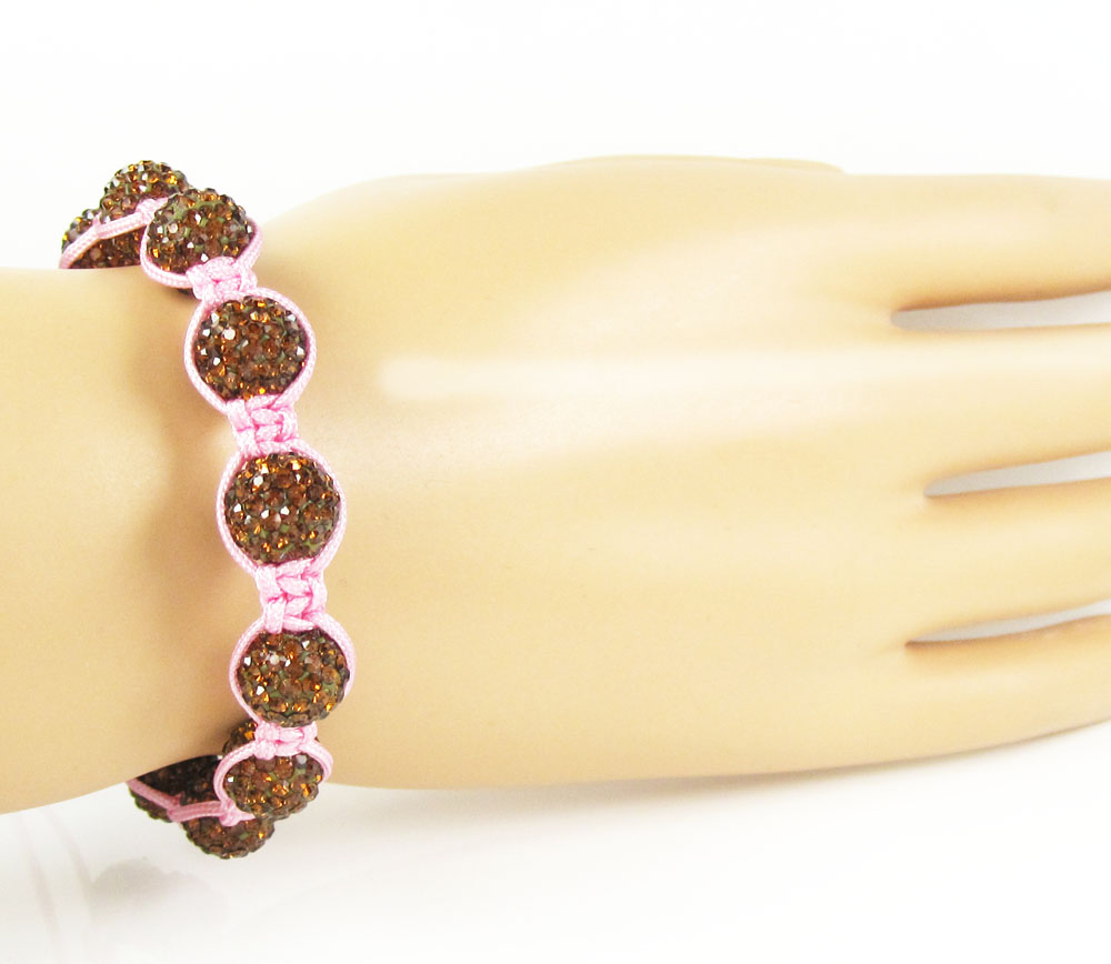 Sun set brown rhinestone macramé faceted bead rope bracelet 9.00ct