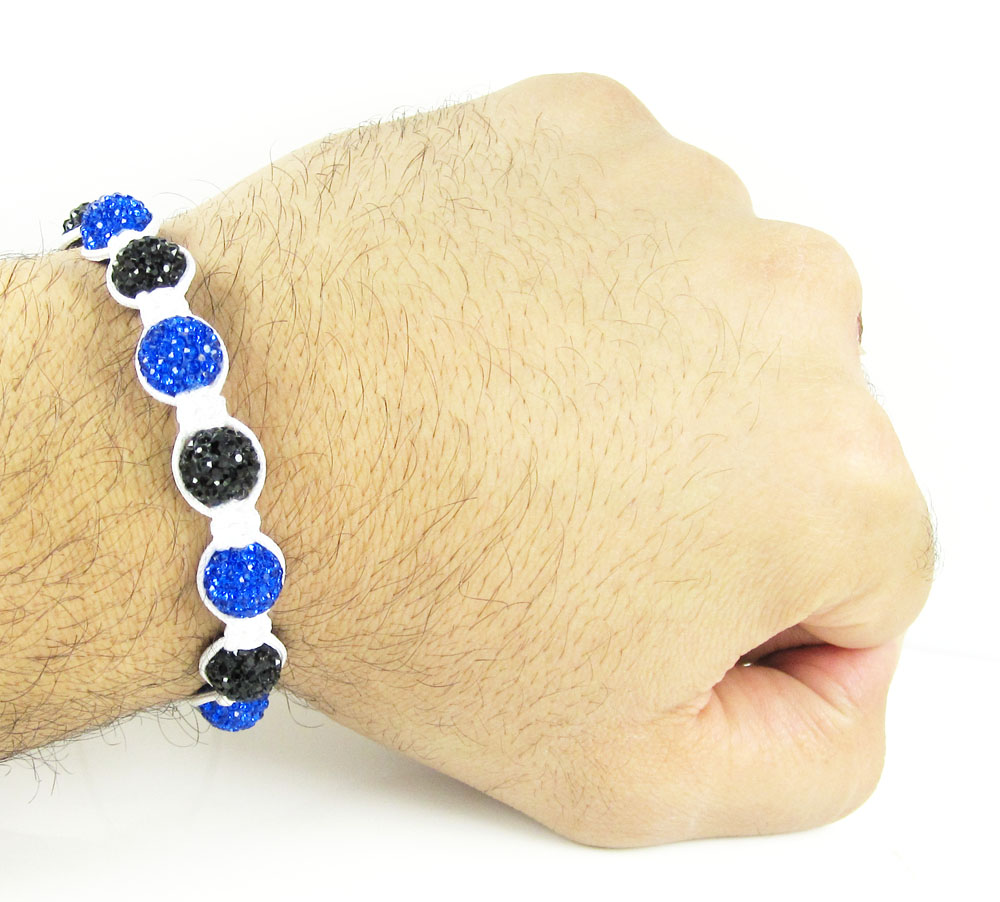 Blue & black rhinestone macramé faceted bead rope bracelet 9.00ct