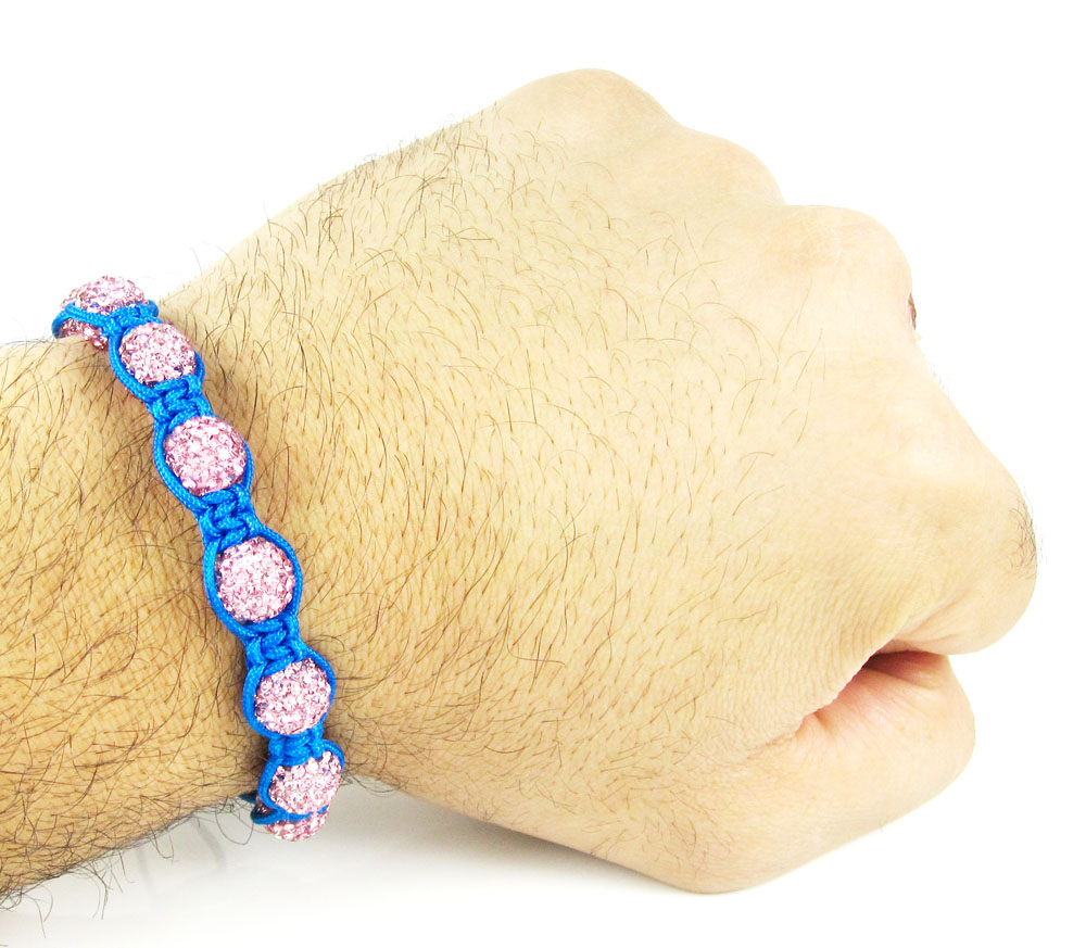 Pink rhinestone macramé faceted bead rope bracelet 9.00ct
