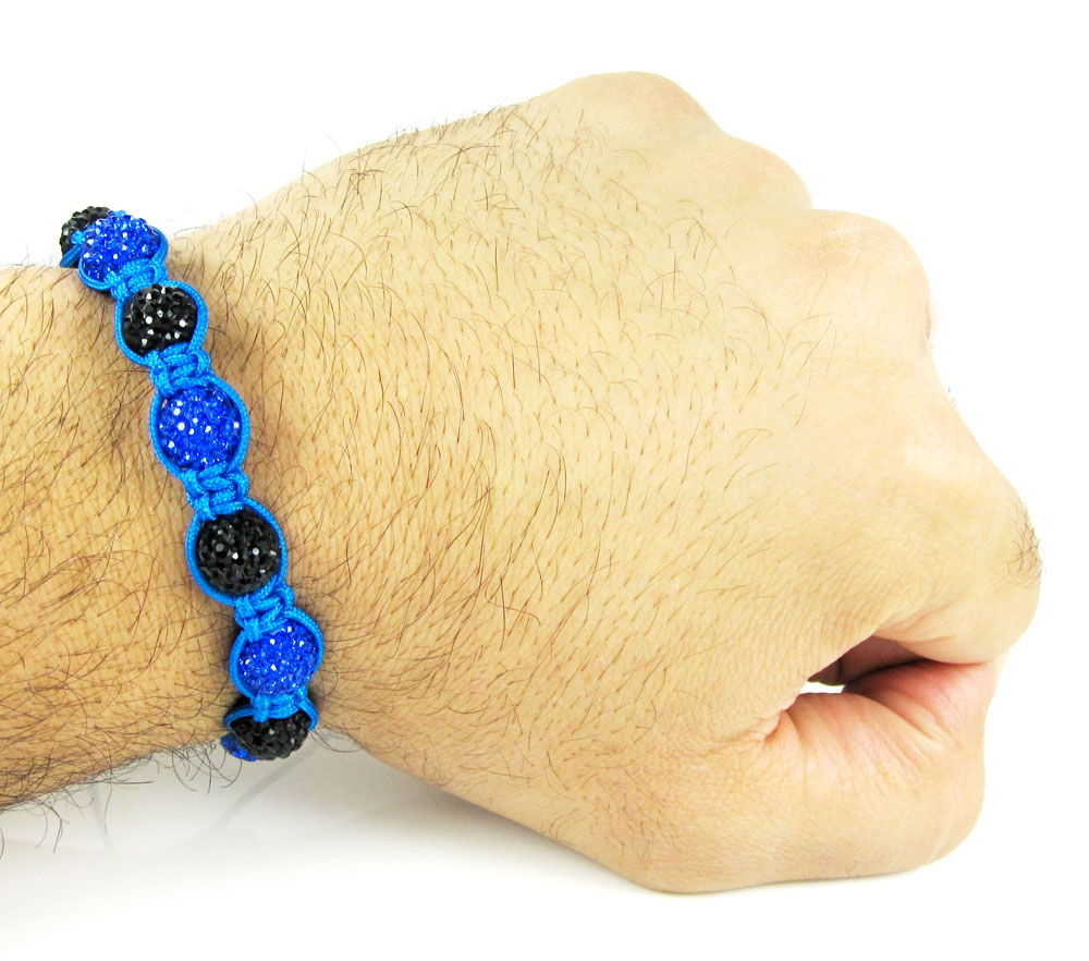 Black & blue rhinestone macramé faceted bead rope bracelet 9.00ct