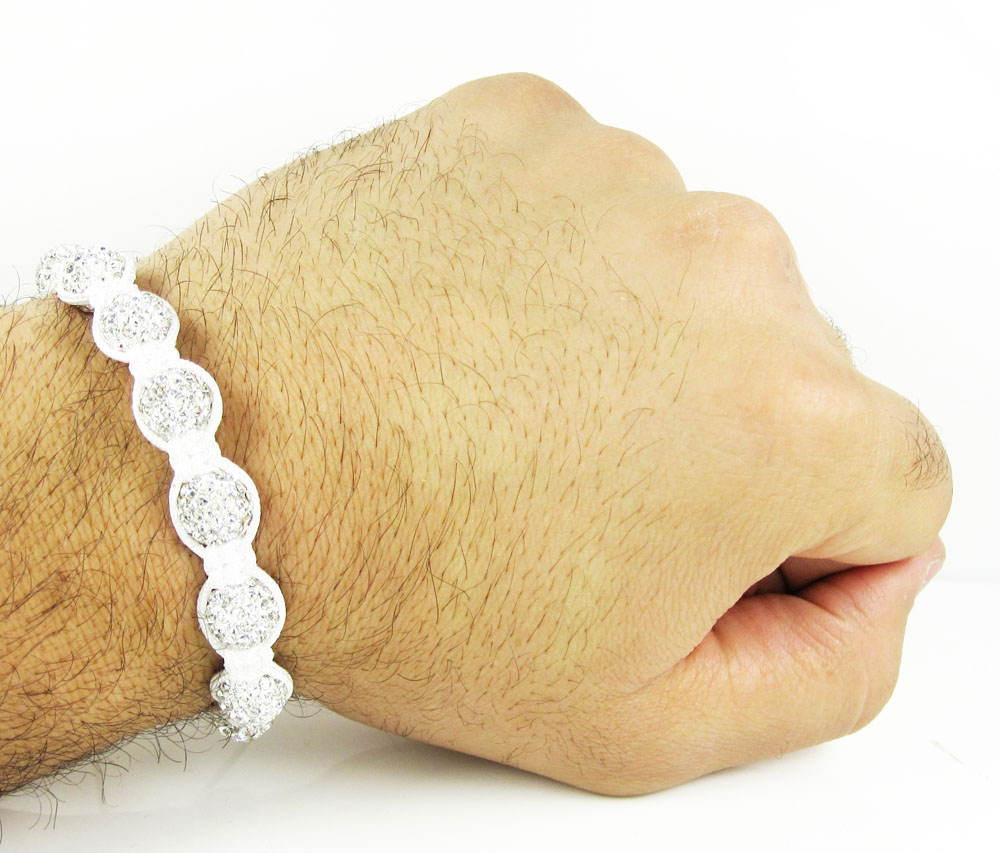 White rhinestone macramé faceted bead rope bracelet 9.00ct