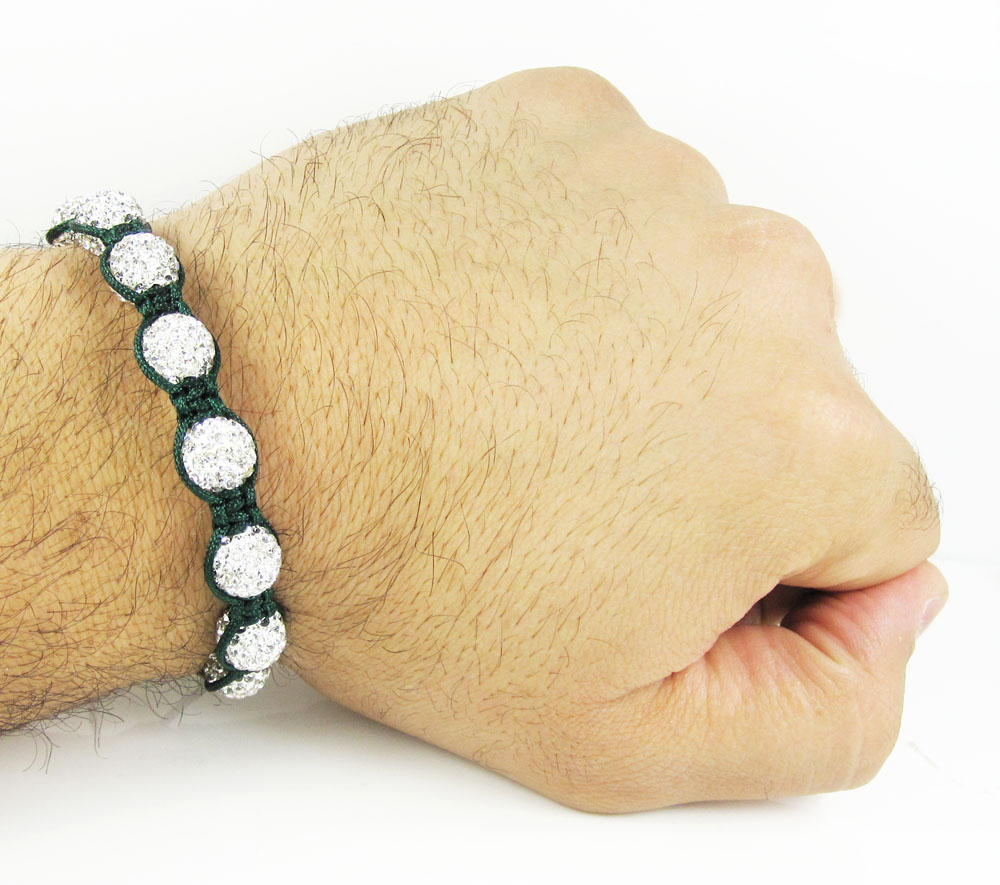 White rhinestone macramé faceted bead rope bracelet 9.00ct
