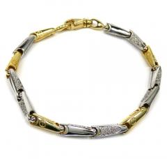 Mens 14k two tone gold bullet link diamond bracelet 1.20ct
