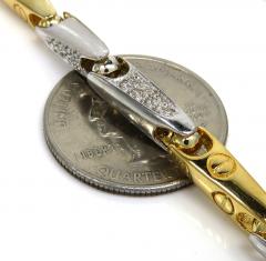 Mens 14k two tone gold bullet link diamond bracelet 1.20ct