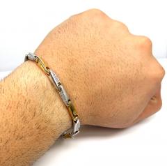 Mens 14k two tone gold bullet link diamond bracelet 1.20ct