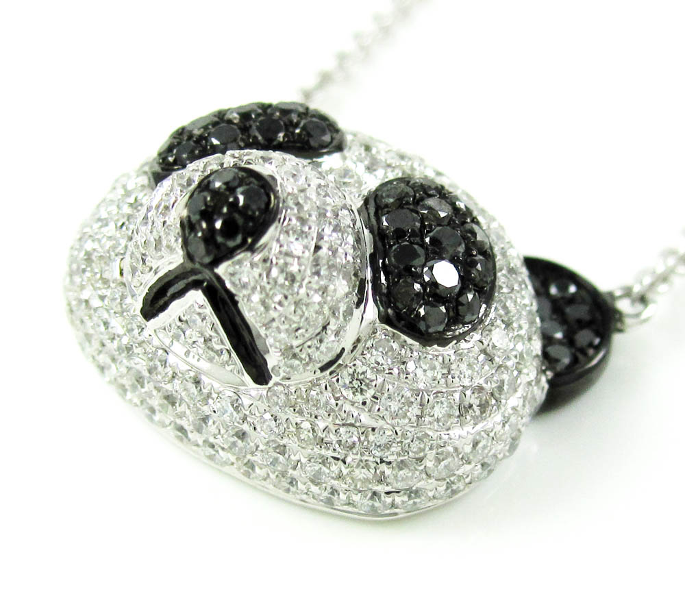 Ladies 18k solid white gold black & white diamond panda bear pendant with chain 2.02ct