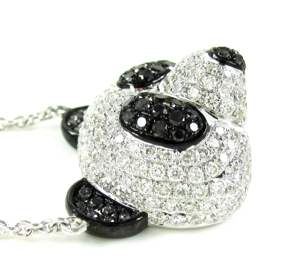 Ladies 18k solid white gold black & white diamond panda bear pendant with chain 2.02ct
