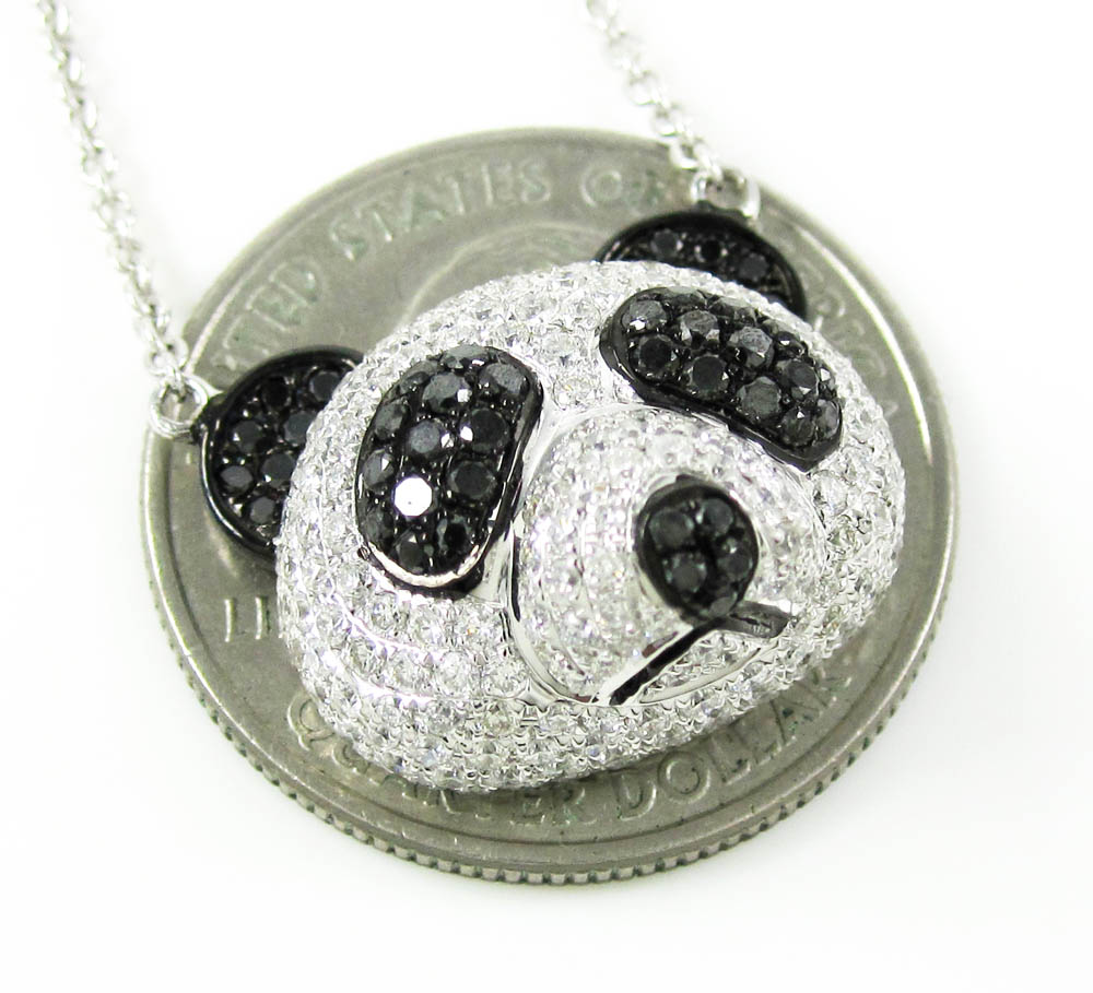Ladies 18k solid white gold black & white diamond panda bear pendant with chain 2.02ct