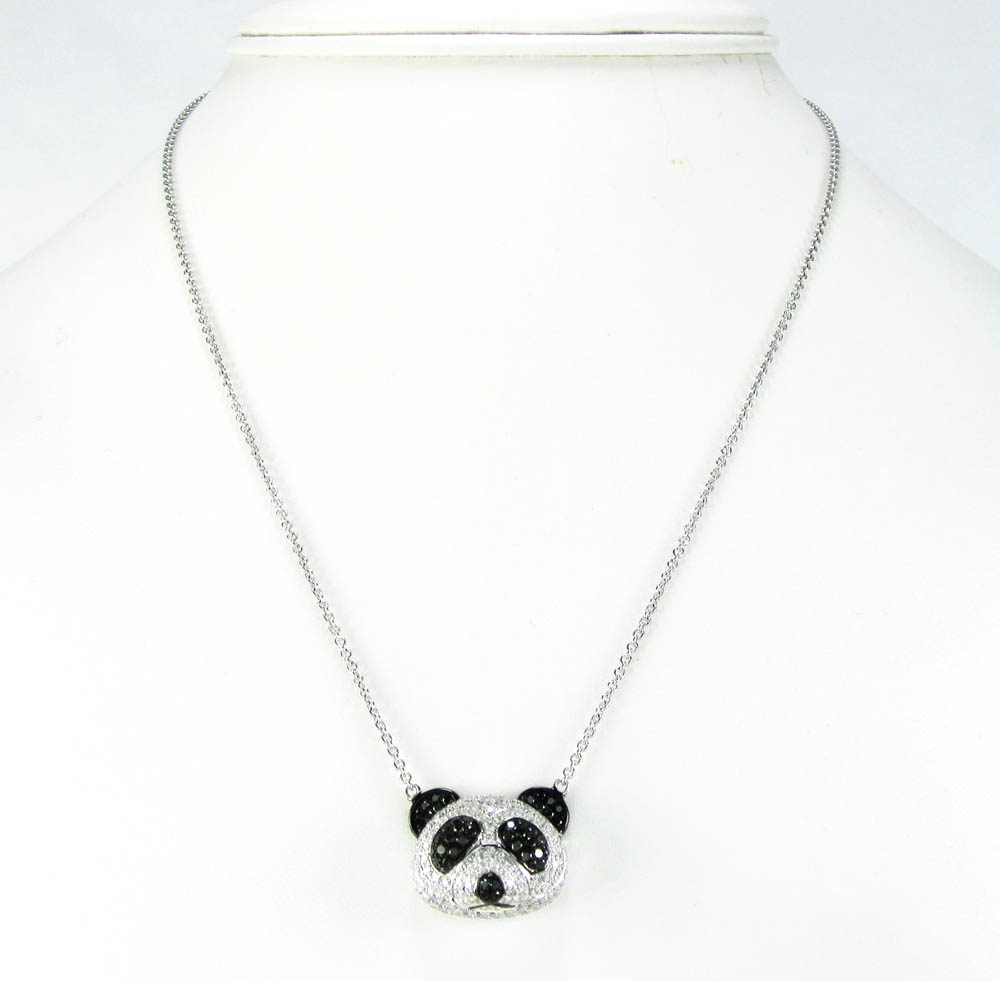 Ladies 18k solid white gold black & white diamond panda bear pendant with chain 2.02ct