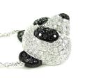 Ladies 18k solid white gold black & white diamond panda bear pendant with chain 2.02ct