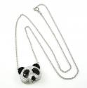 Ladies 18k solid white gold black & white diamond panda bear pendant with chain 2.02ct