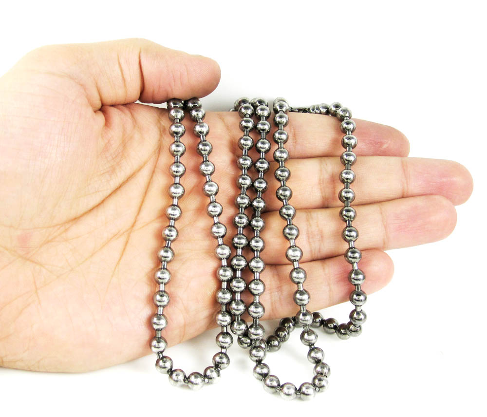 925 black sterling silver ball link chain 36 inch 6mm