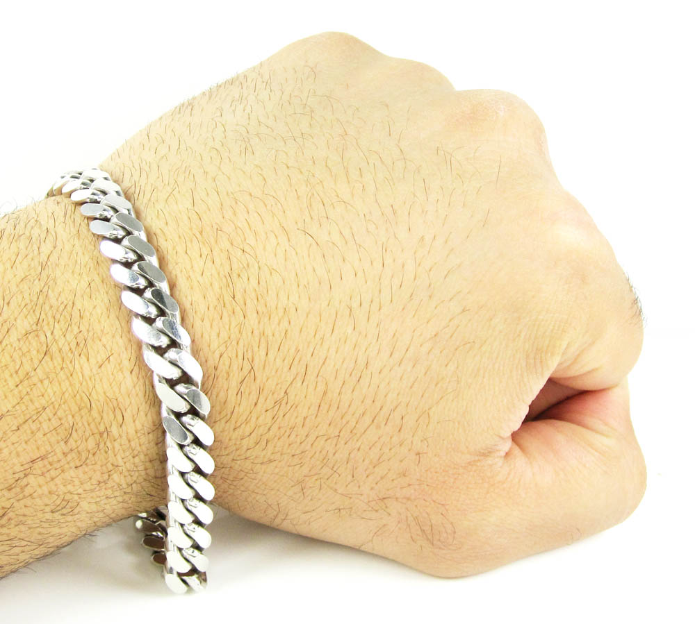 925 white sterling silver miami link bracelet 8 inch 9.50mm